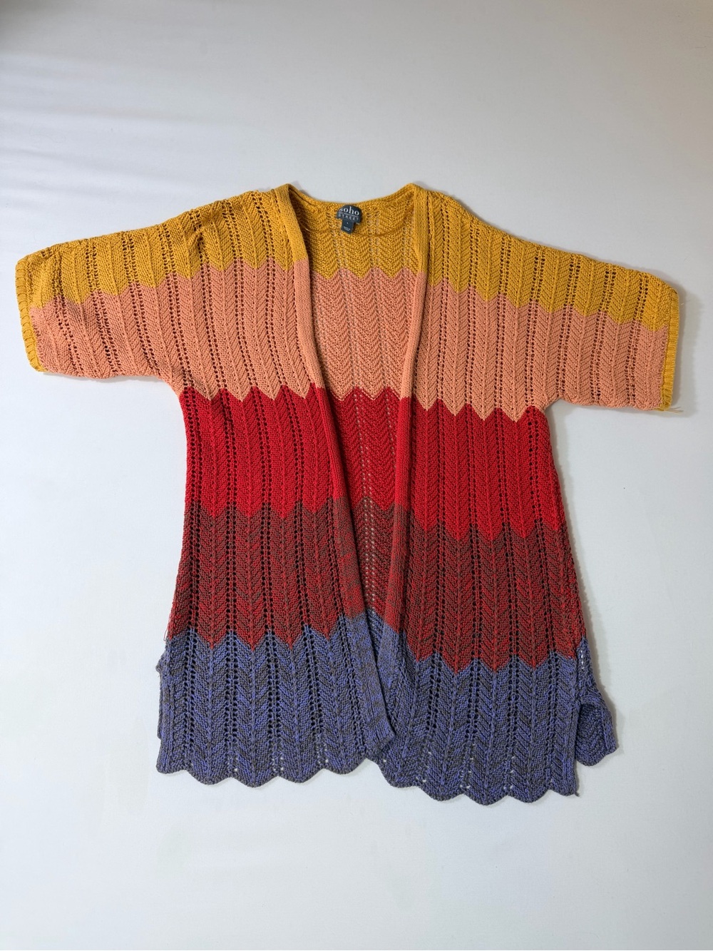 New York & Co SoHo Street Women's Boho Multicolor Striped Crochet Sweater Large